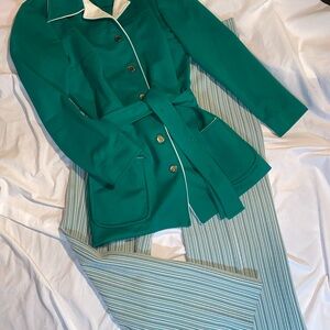 VINTAGE 1970s Shannon Square Women's Pantsuit Jacket with Belt& Striped Pants 8
